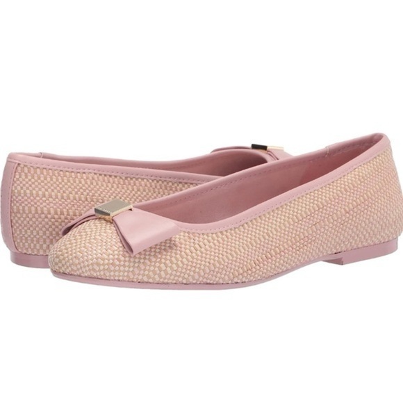 Ted Baker London Sualli Flat Raffia Pink Bow Ballet Flat Size 36 - Picture 1 of 10